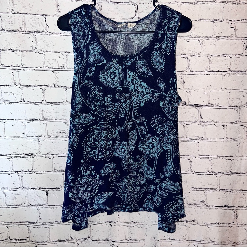 Artisan NY Linen Floral Sleeveless Blue Top Size‎ Large